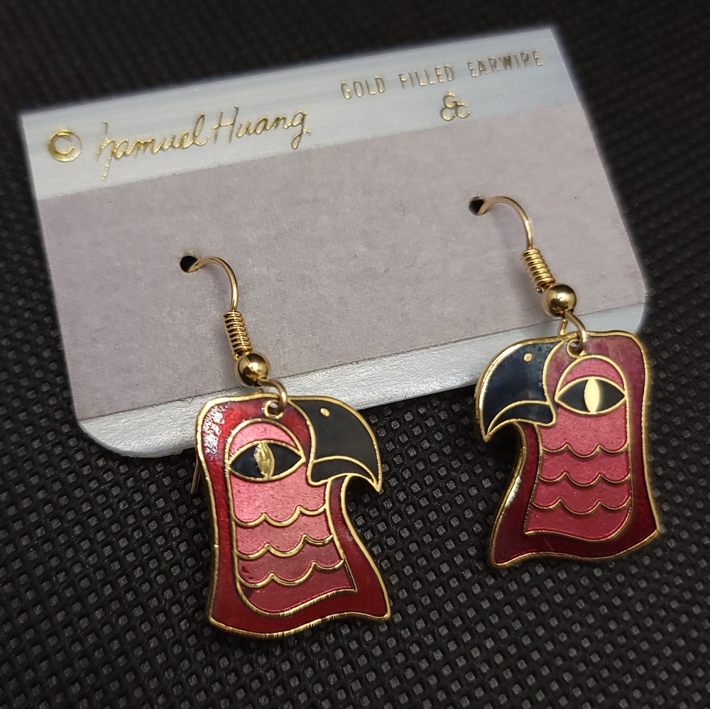 Vintage Cloisonne Bird Earrings | Samuel Huang Gold Filled Earwire
